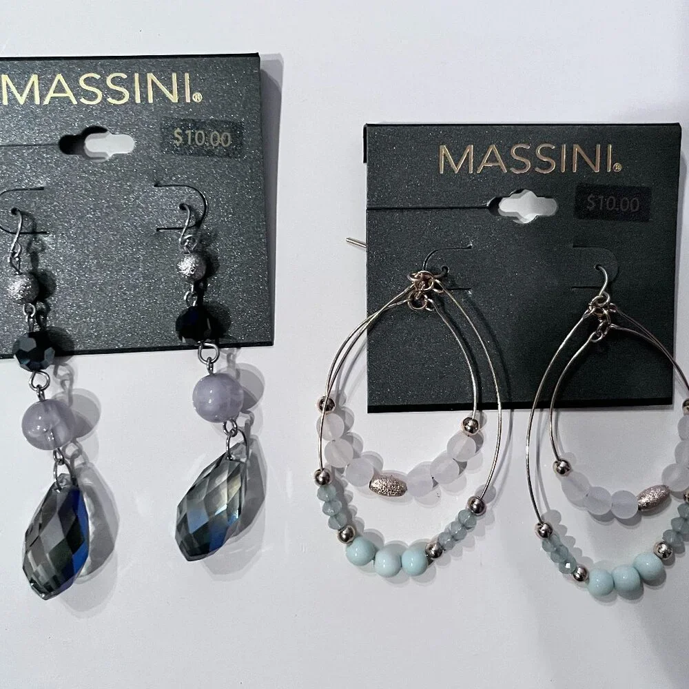 Hanging Beaded‎ Earrings by Massini 2 Pairs New with Tags